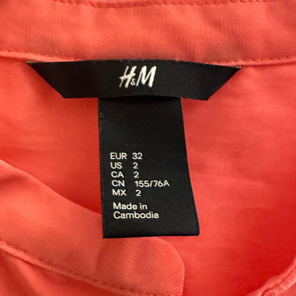 H&M Peach Coral Blouse Shirt - Size 2 - Picture 3 of 4